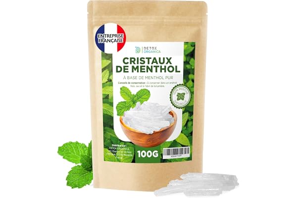 DETOX ORGANICA Cristaux de Menthe - Sauna et Inhalation Rhume - 100g de Menthe 100% Naturelle - Grands Cristaux de Qualité Supérieure - Produit pour Inhalation au Parfum Intense (100g Sachet)
