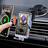 NOHON 15W Qi Caricatore Wireless Auto：Supporto Telefono Auto Wireless con Clip Ventosa per iPhone 15 14 13 12,Samsung,Xiaomi,