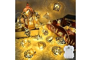 ‎AIFULO aifulo Ramadan Lichterkette, 3M 20 LED Ramadan Deko Lichterkette Batterie Timer, Stern Mond Eid Muslim Mubarak Dekoration Licht für Ramadan Party Festival Zimmer Hochzeit Innen Außen