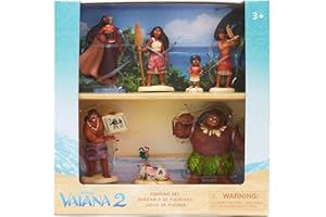 Disney Store Official, Vaiana 2, set de juego con figuritas, 7 muñecos moldeados, incluye Simea, Maui, Pua con Hei Hei, Matangi, Loto y Moni