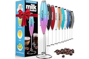 Powerlix Espumador de Leche Eléctrico de Mano - Batidora de Espuma Potente 19000 rpm con Soporte de Acero Inoxidable, Ideal para Café, Capuchino y Chocolate Caliente