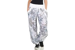 MALITO MORE THAN FASHION Malito – damskie spodnie haremki z nadrukiem – rozmiar uniwersalny z bawełny – lekkie spodnie materiałowe w zestawie pasek z materiału – wygodne spodnie letnie na ciepłe dni – cienkie spodnie