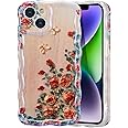 EYZUTAK Case for iPhone 13, Colorful Retro Oil Painting Rose Flower Laser Beam Glossy Pattern Cute Curly Waves Border Phone Cover Stylish Durable Soft TPU Protective Case for Girls Women - Beige