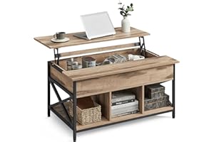 VASAGLE Couchtisch, höhenverstellbarer Wohnzimmertisch, Kaffeetisch, offener und versteckter Stauraum, X-Streben, 60 x 100 x (48-62) cm, Kamelbraun-schwarz LCT205K50