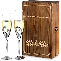 AW BRIDAL Mr And Mrs Champagne Flutes Wedding Gift Set - Crystal Glasses With Engraved Wooden Box