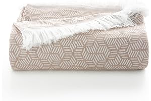 GAMUSI Colcha Multiusos Cama 90/105 cm y Sofa. Plaid Foulard cubrecama Funda Sofa 2 plazas Suave algodón geométrico - 180x280 cm, Beige