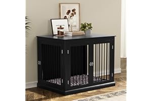 HOLTICO Hundebox für Zuhause, Hundekäfig Möbel mit Kissen, Hundehaus, Hundekäfige für große Hunde, Möbelstil Hundebox mit Klappdeckel, Schwarz（L）