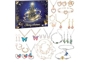 HOWAF Calendrier de l'Avent Bijoux, 24 Surprises Calendrier de l'Avent 2025 Femme Ado Fille, Calendrier de Noël avec Mode Bracelet Bague Boucles d'Oreilles Collier Cadeau de Noël Femme