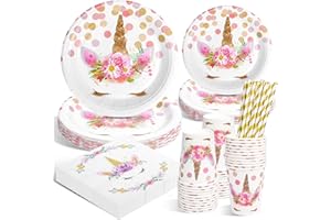 DANXIAN Zestaw naczyń imprezowych z jednorożcem, na urodziny, urodziny, talerze papierowe na urodziny dziecka, dekoracja Happy Birthday, talerze papierowe do dekoracji urodzinowych, dla chłopców i