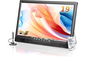 Desobry TV portatile da 19 pollici, piccola TV 1080P con antenna, mini TV batteria integrata e supporto, sintonizzatore digitale DVB-T2, HDMI AV USB, TV 12 volt per camper, cucina, camera da letto