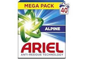 Ariel Lessive Poudre Dissolution Rapide 2.2kg, 40 Lavages, Alpine, Avec technologie anti-résidu, élimine les taches en 1 seul lavage