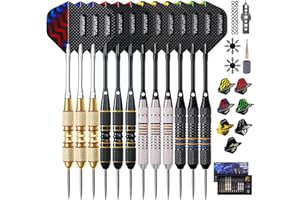 Turnart Fléchettes 12 PCS Flechettes Pointes Acier Professionnelles pour Cible 22/24 G Flechette Pointe Acier Contient 21 PCS Ailettes Et Autres Accessoires pour Flèches De Fléchette