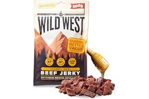 ‎WILD WEST Wild West Beef Jerky, 300g Honey BBQ Rindfleisch, Beef Jerky high Protein Trockenfleisch, Protein Snack
