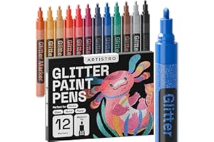 ‎ARTISTRO Artistro 12 Glitzer-Farbstifte, funkelnd und glänzend, zum Bemalen von Steinen, Stein, Keramik, Glas, Holz, Stoff, Scrapbooking, Basteln, Ausmalen, Acryl-Glitzermarker, mittlere Spitze 3,0 mm