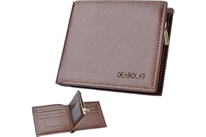 LJCZKA Składany wąski skórzany portfel dla mężczyzn - męski portfel z kieszenią na monety, 11 przegródek na karty, blokowanie RFID, stylowy portfel z przednią kieszenią, Brązowy, Minimalistyczny