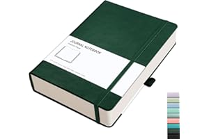 RETTACY A5 Bullet Dot Grid - Dotted Notebook With 320 Numbered Thick Journal Leather Hardcover 100gsm Paper Pen Holder, Inner Pocket, 2 Free Journal Stencils 14.5 x 21cm - Green