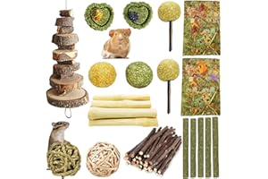 AOTLEE 42 Pack Rabbit Toys Guinea Pig Toys Set-Boredom Breaker Accessories,Natural Timothy Hay Sticks Rabbit Treats for Rabbit, Bunny, Chinchilla, Guinea Pig，Hamster ，Rat Teeth Care