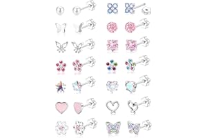 MILACOLATO 14Pairs Flat Back Stud Earrings for Women Girls Hypoallergenic Surgical Steel Earrings for Sensitive Ears Screw Back Stud Earring Set Cute Kids Toddler Sleeper Earring Jewellry