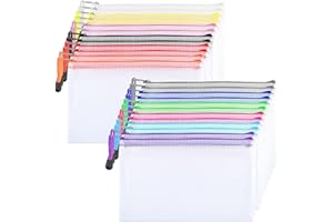 NORTHERN BROTHERS 24PCS A6 Plastic Wallet Clear Pencil Case Mesh Document Bag Zip Lock Bags Storage Pouch for School, Bills, Cosmetics, Travel (12 Colours)