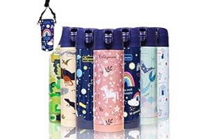 KIDYMOM Botella Agua Acero Inoxidable Para Niños Prueba De Agua +Bolsa de transporte gratuita, Cantimplora Infantil Termica Reutilizable Sin BPA, Termo Liquido Bebe 350ml, Botellas Regalo Niña