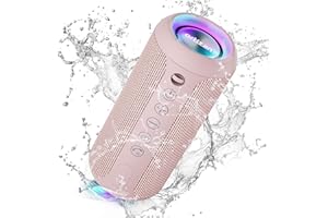 Ortizan X10 Speaker Bluetooth Portatile-Cassa Altoparlante Bluetooth Waterproof IPX7-Con Luce,Fino a 30h di Autonomia,3 Effetti Sonori Stereo Hi-Fi Bassi, Vivavoce Microfono-Con AUX, TF(rosa)
