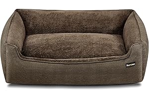 Feandrea PGW12CC Legowisko dla Psa XL - Poduszka z Imitacji Lnu, Kosz z Podwyższonymi Krawędziami, Antypoślizgowy Spód, Zdejmowana Poszewka, 110 x 75 x 27 cm, Brązowy