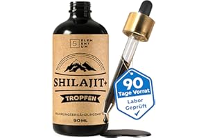 ‎5 ELEMENTUM Himalaya Shilajit Tropfen – 100% Reines Himalaya Mumijo – Flüssigextrakt mit 85% Fulvinsäure – Hochdosiert & Schnell Aufnahmefähig – 90 ml = 3 Monate Vorrat – Vegan & Laborgeprüft (Eurofins)