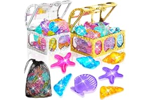 MARFOREVER Tauchjuwel Pool Spielzeug, 36 Stück Tauchspielzeug für Kinder mit 2 Piraten Schatzkiste Bunte Acryl Edelstein Spielzeug Dive Gem Sommer Schwimm Unterwasser Edelsteine für Mädchen Junge