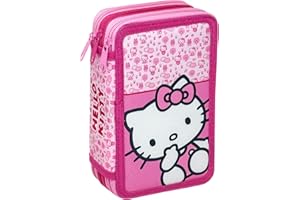 Clondo Astuccio 3 Scomparti Completo, Per Hello Kitty Fan, 44 Pezzi Inclusi, Penne, Matite, Pennarelli, Pastelli, Forbici – Scuola Elementare e Regalo – Gadget Ufficiale Per Bambina
