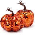 Boule disco décorative pour Halloween, citrouille d'automne, boule disco | Lot de 2 décorations de miroir disco - Citrouille disco - Décoration d'automne - Boule disco pour décoration de citrouille