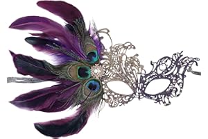 ETOFETE Lace Feather Masquerade Mask for Women - Elegant Ladies Half Face Eye Mask for Halloween Masquerade Ball Prom Party Costume