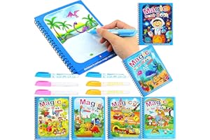 RUIKDLY Wassermalbücher für Kinder 6 Stück Magisches Wassermalbuch Wasser Zeichnung Buch Water Magic Malbuch Magic Water Colouring Book mit 6 Wasserstift Malbuch Kinder ab 3 Wiederverwenderbar Tragbar