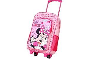 TDL Minnie Mouse Deluxe Trolley Backpack Childrens Travel Bag Kids Character Luggage Carrier Suitcase with Side Mesh Pockets