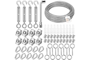 USHOP 66PCS Kit Fune Acciaio,Cavo Acciaio 35M/3mm,Fune Cavo Acciaio Kit,304 Fune Tenditore Filo Acciaio Inox,Cavo Corda in Acciaio Inox,Fune Tenditore per Appendere Stendibiancheria Giardino Tende