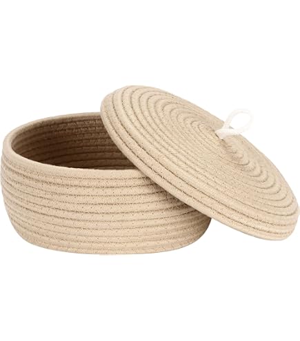 Sea Team Elegante cestino portaoggetti in corda di cotone rotondo con coperchio - Organizzatore multifunzionale per snack, asciugamani e altro - Ideale per la tua casa, 10 x 7,5 pollici