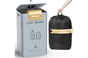 TWEAKIO Pfandflaschen Sammelbehälter mit Deckel, Großer Mülleimer Küche & Organizer für Leergut und Altglas, Stoffbehälter mit herausnehmbarem Innenbeutel (Grau)