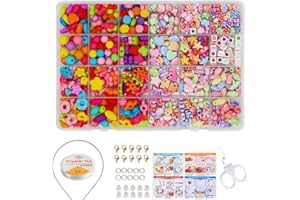 Topways® DIY Bead Set Bambini Perline Fai-da-Te Perline e creazione di Gioielli, Perline Colorate dei Bambini Fare Gioielli Braccialetti Necklace Kit Perline per Ragazze 24 Tipi (Colorato e Cartoon)