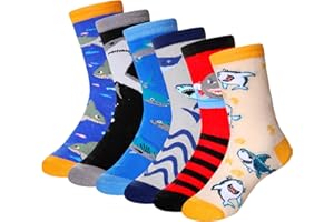 SEEYAN Boys Socks Kids Funny Novelty Cotton Crazy Cartoon Dinosaur Space Shark Fun Crew Socks 6 Pairs