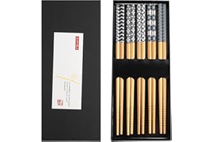 EMODWEY Ensemble de 5 Paires de Baguettes en Bambou Réutilisables de Style Japonais avec Boîte de Rangement - Écologiques, Antidérapantes, Idéales pour Sushi et Ramen, 22,5 cm, Passe au Lave-Vaisselle