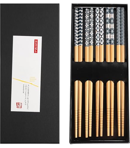 Bacchette giapponesi in legno con motivi tradizionali 23cm - nero in