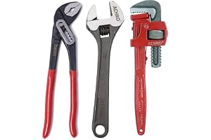 ACHRO Multipurpose Plumbing Tools Kit (Contains 10 Inch Each of Water Pump Plier & Pipe Wrench, 8 Inch Adjustable Wrench) for All Jobs, Open End, Flexible End, Set of 3