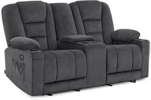‎M MCOMBO M MCombo Elektrisch 2 Sitzer Sofa mit Schlaffunktion, 2er Relaxsofa mit Taste 150° Verstellbar, Kinosessel mit Liegefunktion, Konsole & USB & Getränkehalter, 7009 (Grau)
