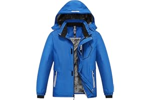 MoFiz Chaquetas de Esquí para Niño Invierno Forro Cálido Abrigo Impermeable de Nieve Montaña Antiviento con Capucha Desmontable 6-16 Años