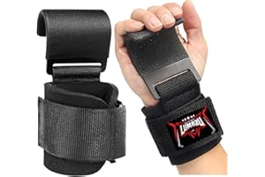 LUMAZU Weightlifting Hooks Grips Heavy Duty Wrist Wraps Coating Hooks Workout Wrist Support Neoprene Padded Lifting Straps with Hook Gym Weightlifting Gloves Exercise Fitness & Dead lifting