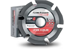 QUALITÄT AUS DEUTSCHLAND BAYERWALD WERKZEUGE Bayerwald Flying Shark Ø 125 mm (6 zębów), drewniana tarcza do piły do szlifierki kątowej (flex, bosch itp.) – tarcza frezująca do rzeźbienia, rysowania, idealna tarcza tnąca