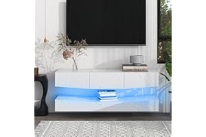 ModernLuxe TV Stand Cabinet, Modern LED TV Cabinet, Stylish TV Unit with Open Shelves, Wall Hanging Design, and LED Lights, TV Stands for Living Rooms and Entertainment Spaces, White
