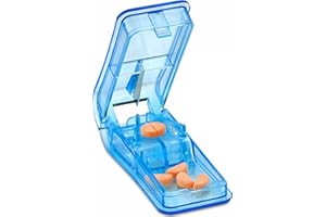 HREDZEO Pill Tablets Cutters,Coupe Comprimé pour Couper et Écraser Petits et Gros Cachets,Séparateur de Comprimés avec Lame et Compartiment de Rangement pour Pilules （Bleu）
