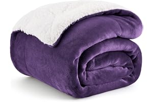 Bedsure Sherpa Fleece Throw Blanket - Fluffy Microfiber Solid Blankets for Bed and Couch Double/Twin Size, Purple, 150x200cm