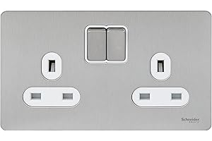 Schneider Electric Ultimate Screwless Flat Plate - Double Switched Power Socket, 13A, GU3420WSS, Stainless Steel with White Insert