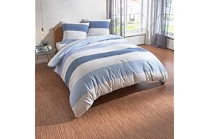 ‎TRAUMSCHLAF Traumschlaf Biber Bettwäsche mit Streifen blau kuschelig weiche Made in Germany Qualität mit Reißverschluss 155x220 cm + 80x80 cm